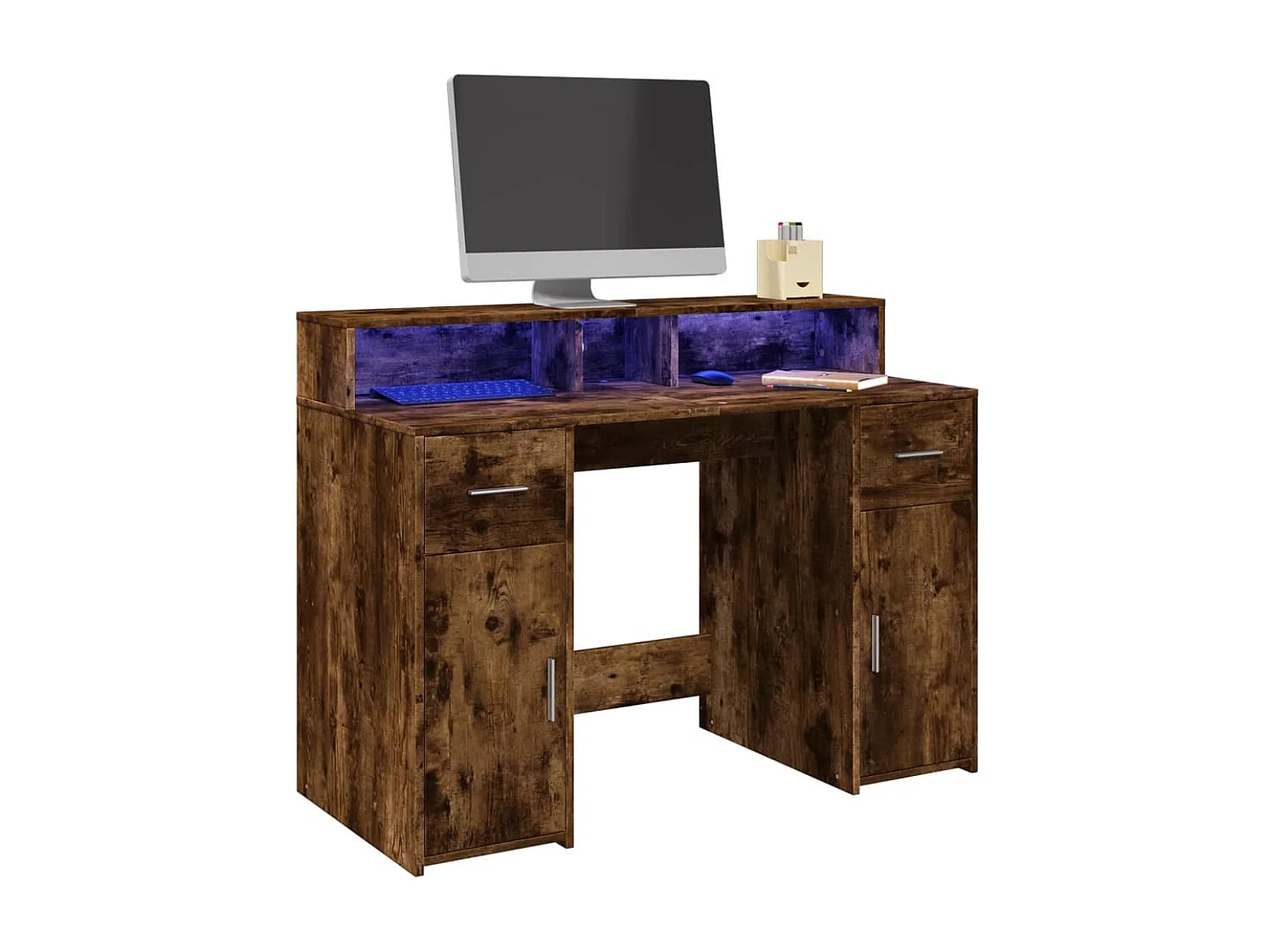 LED-Schreibtisch Räuchereiche 120x55x91 cm Holzwerkstoff