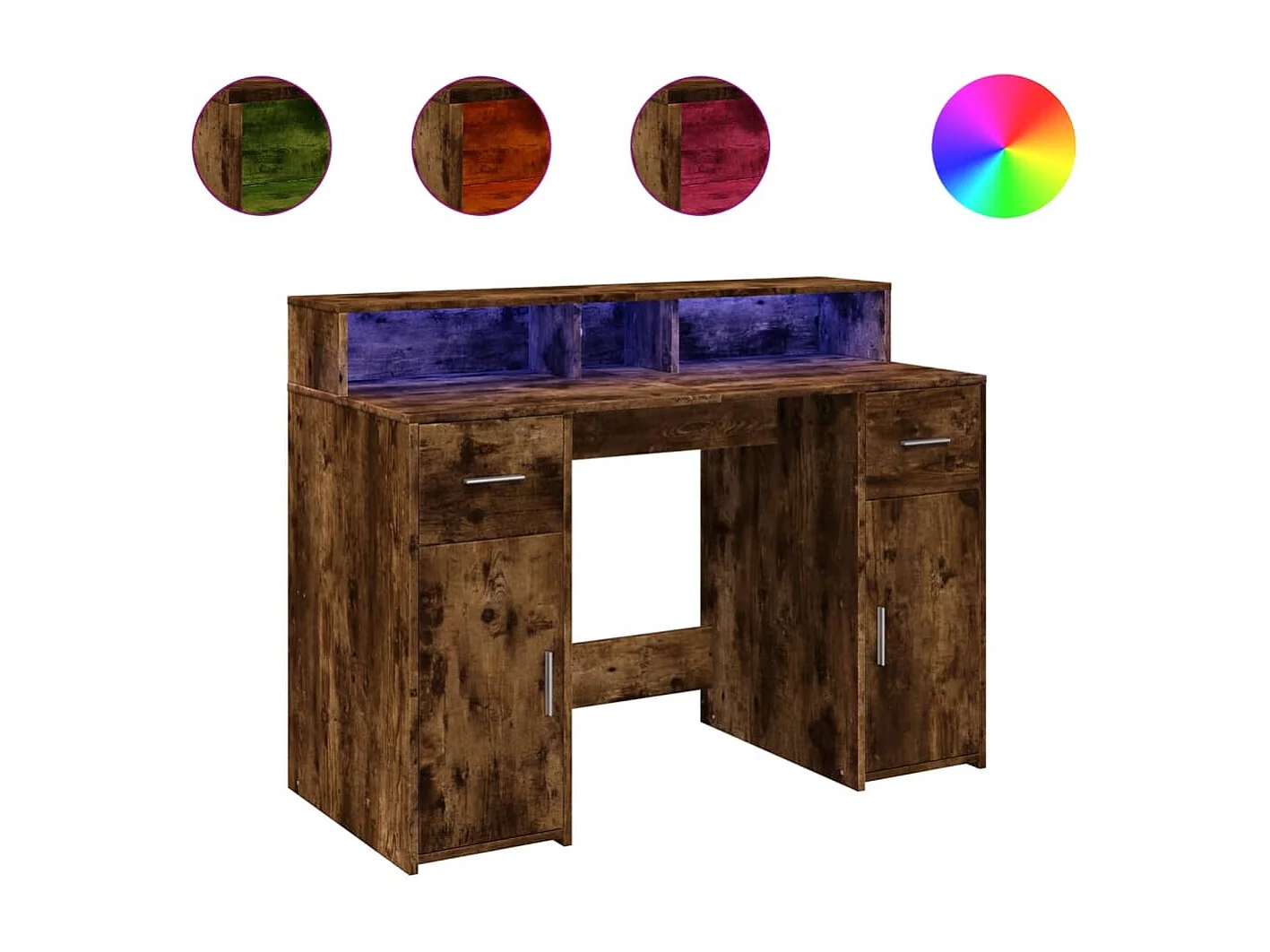 LED-Schreibtisch Räuchereiche 120x55x91 cm Holzwerkstoff