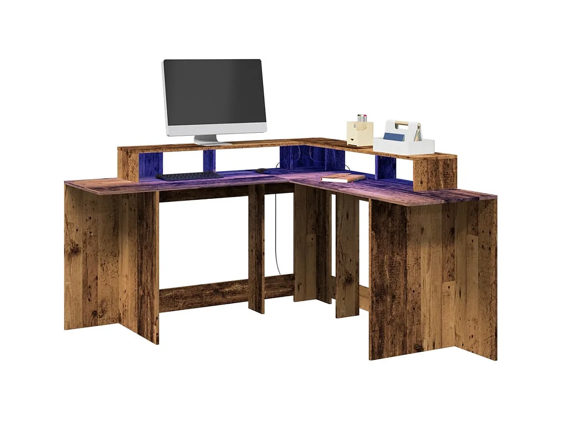 LED-Schreibtisch Altholz-Optik 152x152x91 cm Holzwerkstoff