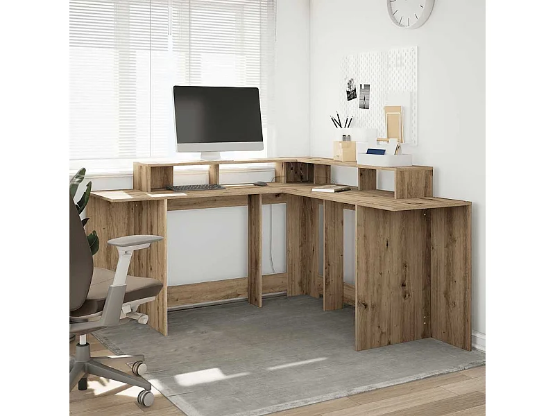 Bureau avec lumières LED chêne artisanal bois d'ingénierie