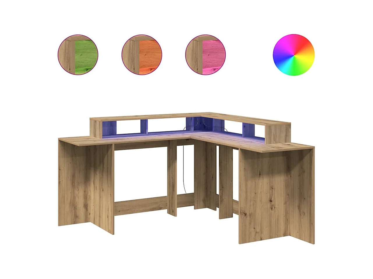 Bureau avec lumières LED chêne artisanal bois d'ingénierie
