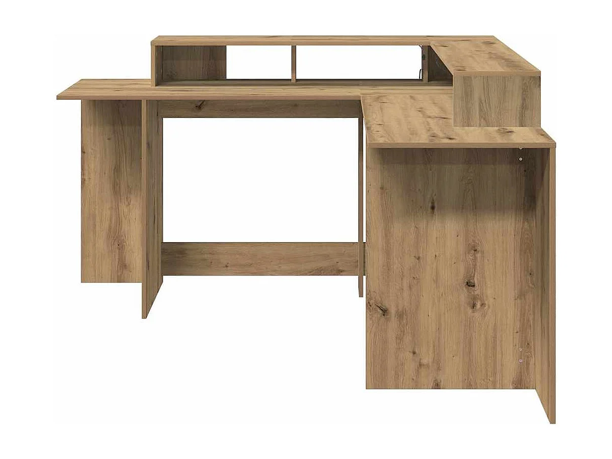 Bureau avec lumières LED chêne artisanal bois d'ingénierie