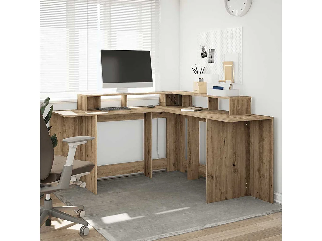 Secretária c/ luzes LED derivados de madeira carvalho artisiano