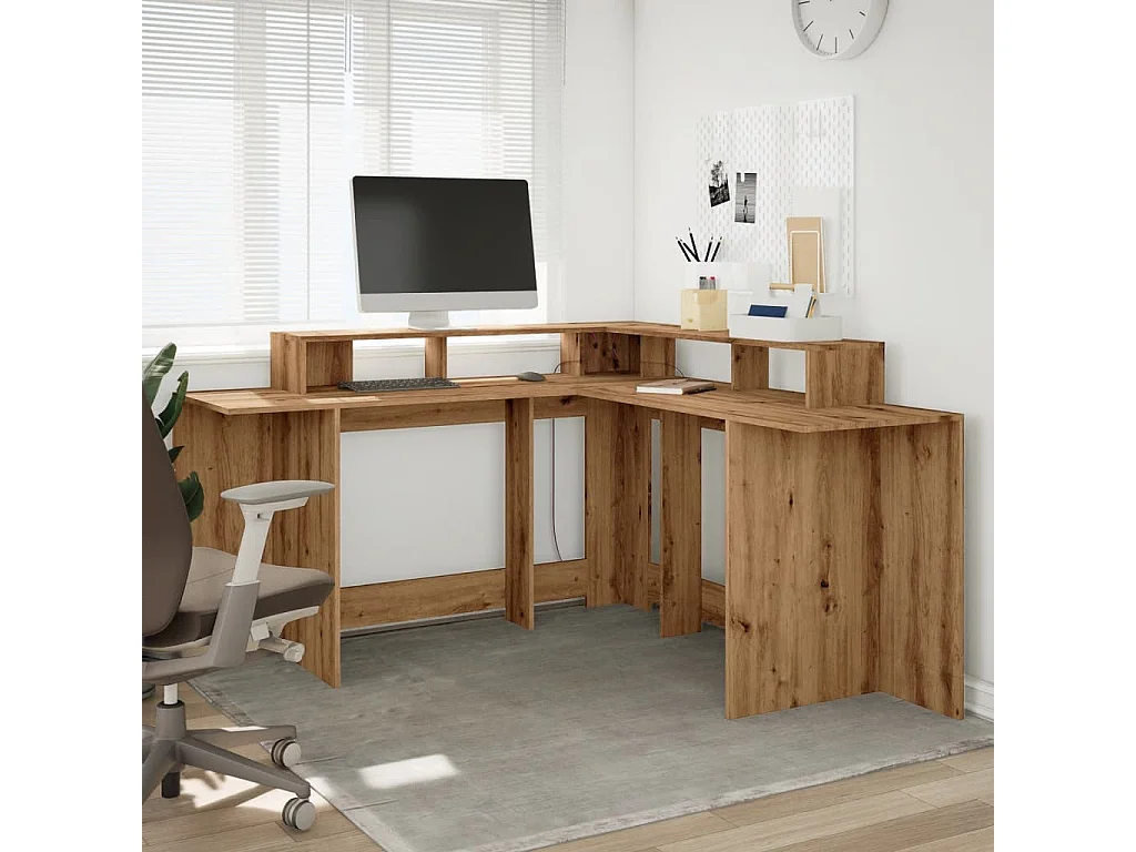 Secretária c/ luzes LED derivados de madeira carvalho artisiano