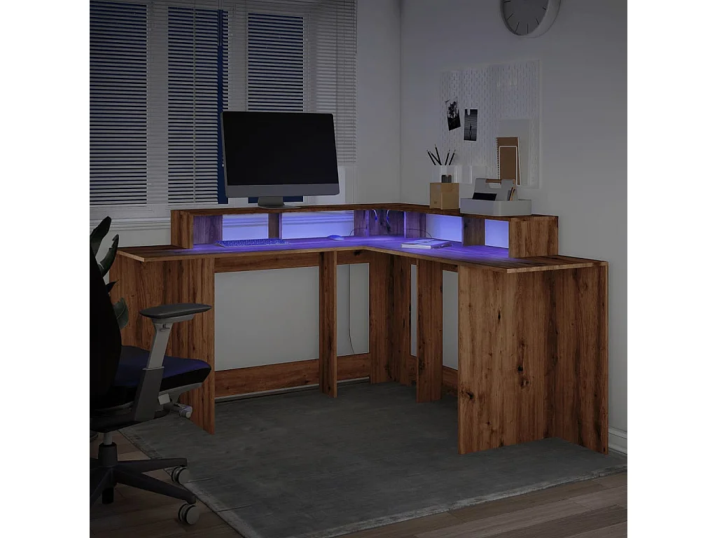 Secretária c/ luzes LED derivados de madeira carvalho artisiano