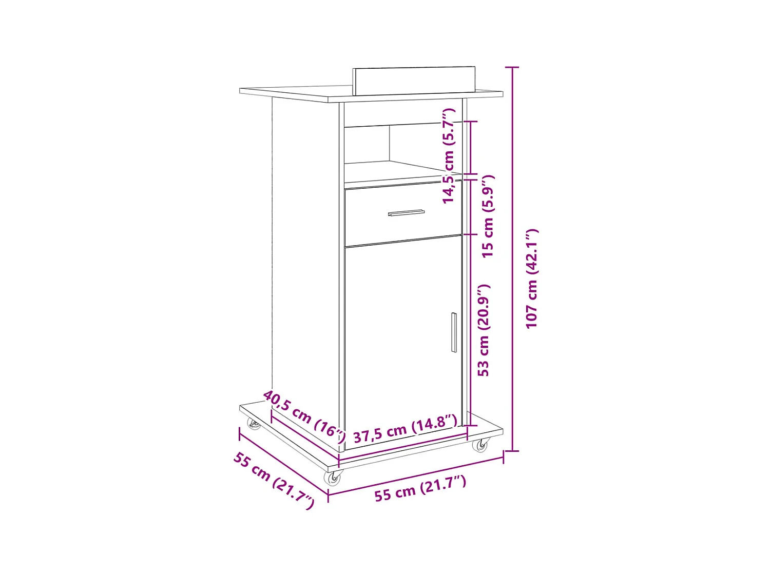Leggio con Ruote e Cassetto Rovere Fumo 55x55x107cm Multistrato