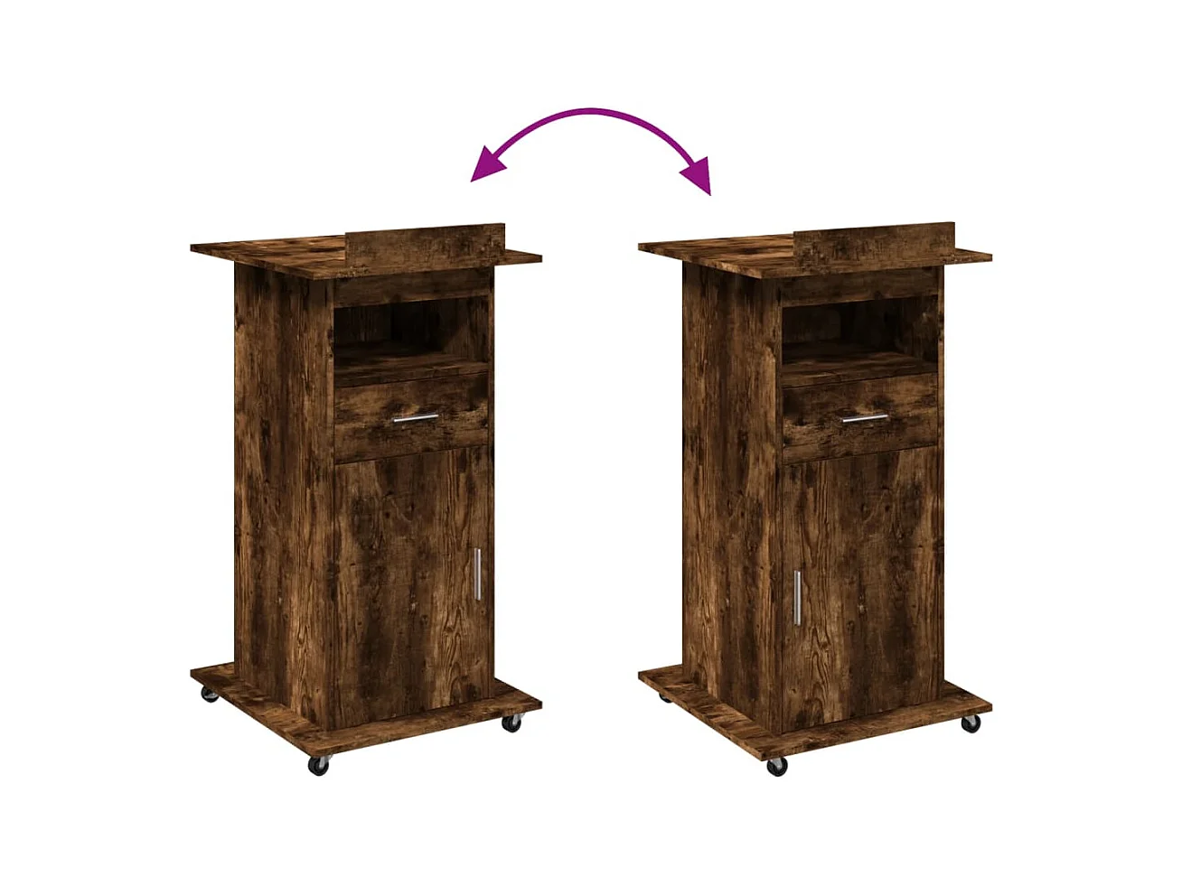 Leggio con Ruote e Cassetto Rovere Fumo 55x55x107cm Multistrato