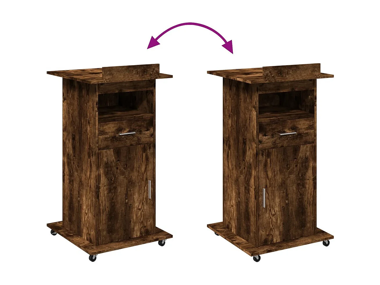 Atril con ruedas y cajón madera roble ahumado 55x55x107 cm
