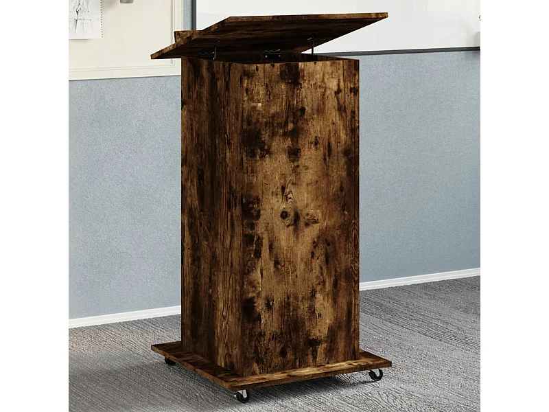 Lessenaar met wielen en lade 55x55x107 cm hout gerookt eiken