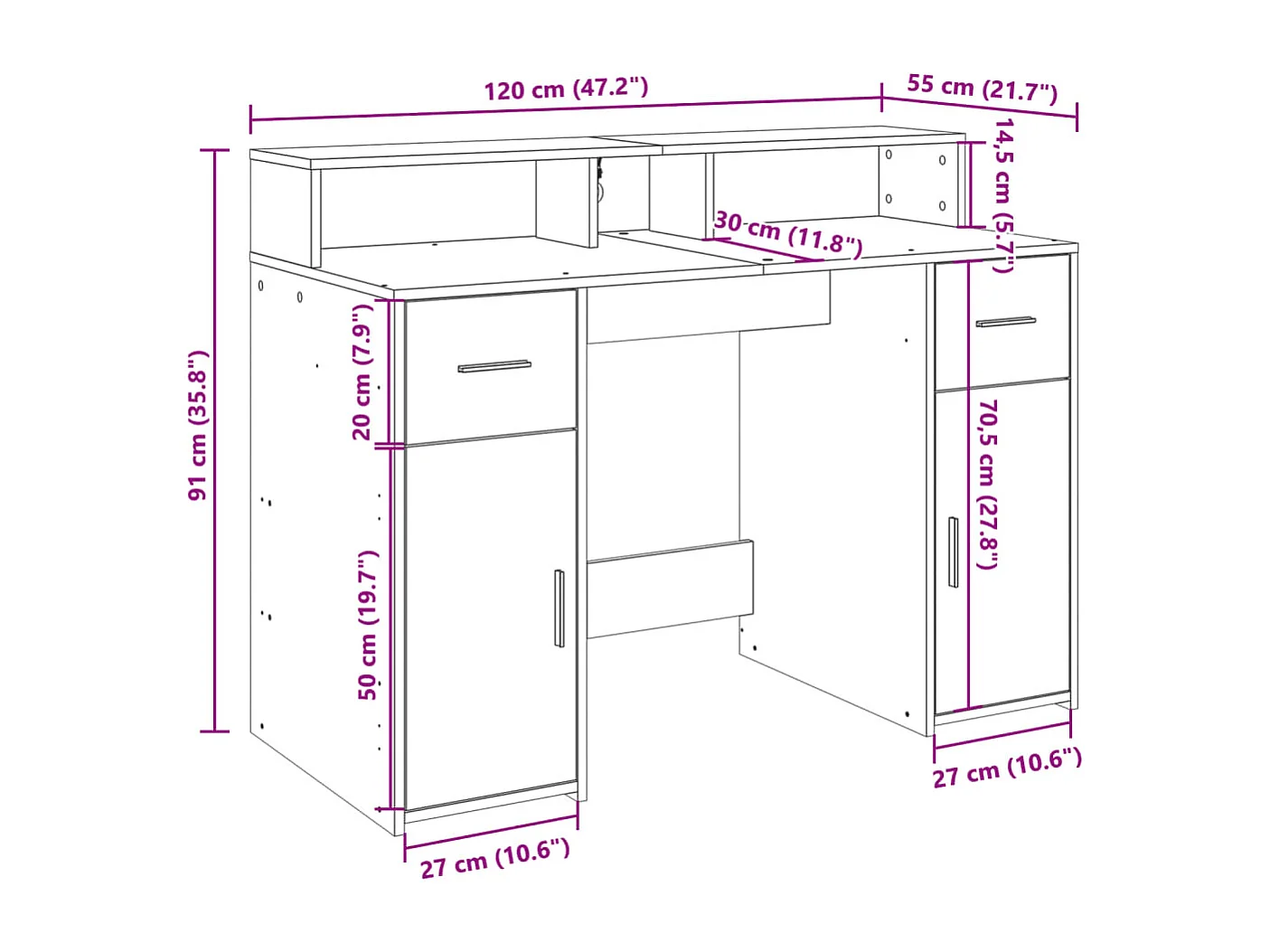 Bureau avec lumières LED noir 120x55x91 cm bois d'ingénierie