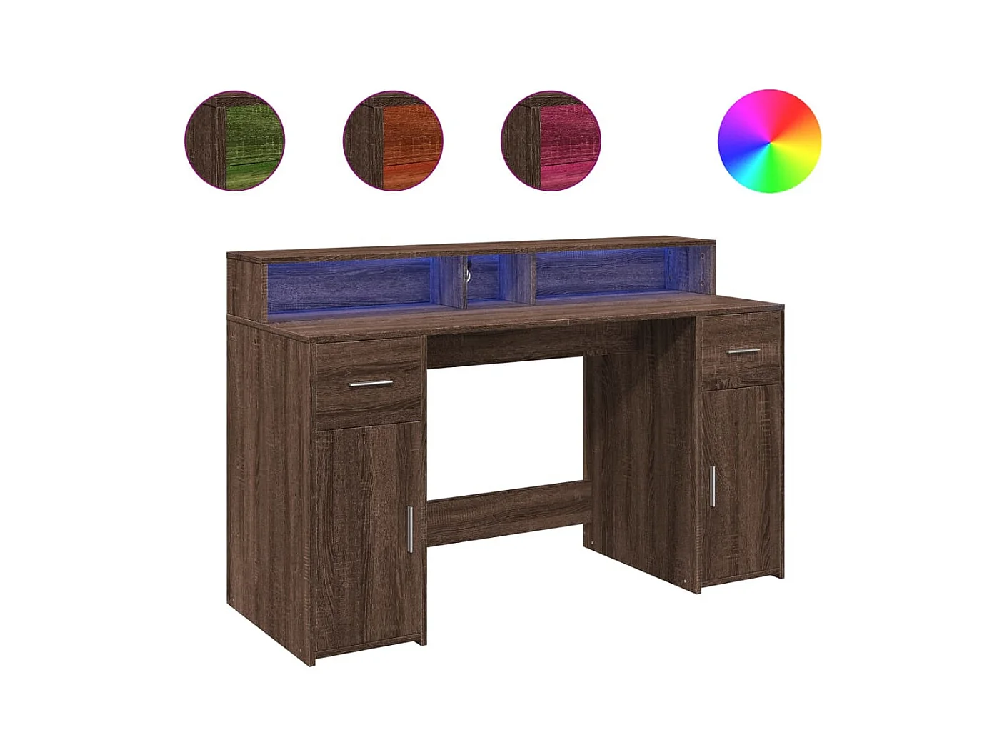 Bureau et lumières LED chêne marron bois d'ingénierie