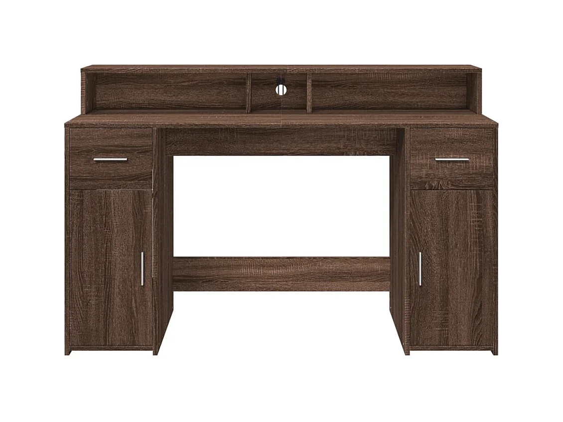 Bureau et lumières LED chêne marron bois d'ingénierie