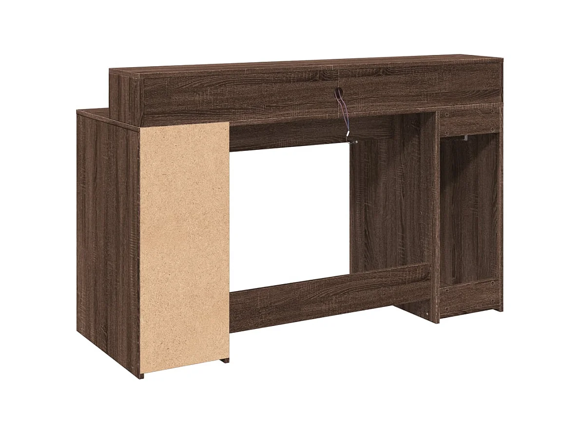 Bureau et lumières LED chêne marron bois d'ingénierie