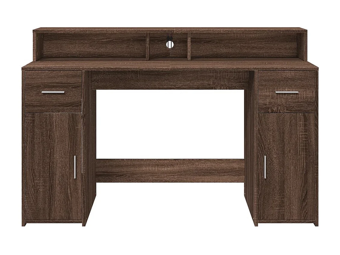 Bureau et lumières LED chêne marron bois d'ingénierie
