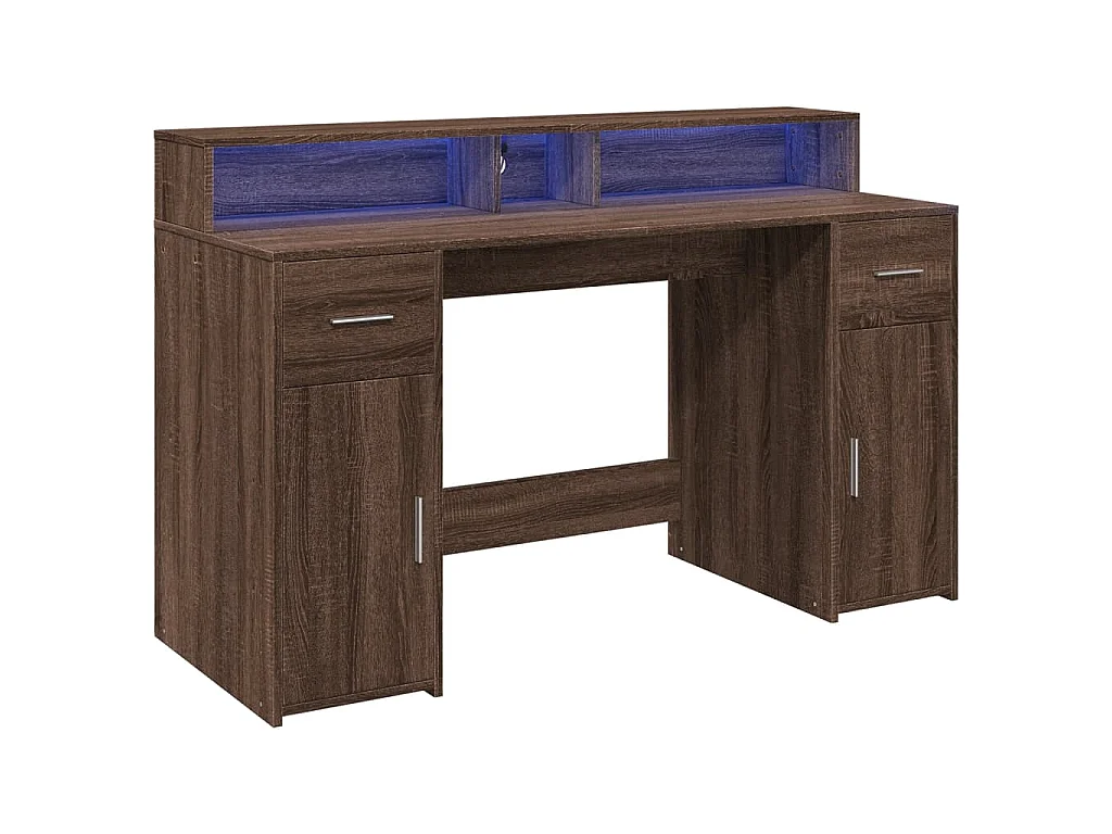 Bureau et lumières LED chêne marron bois d'ingénierie