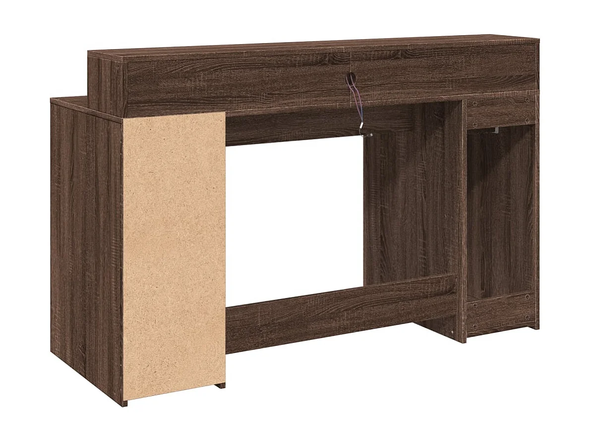 Bureau et lumières LED chêne marron bois d'ingénierie