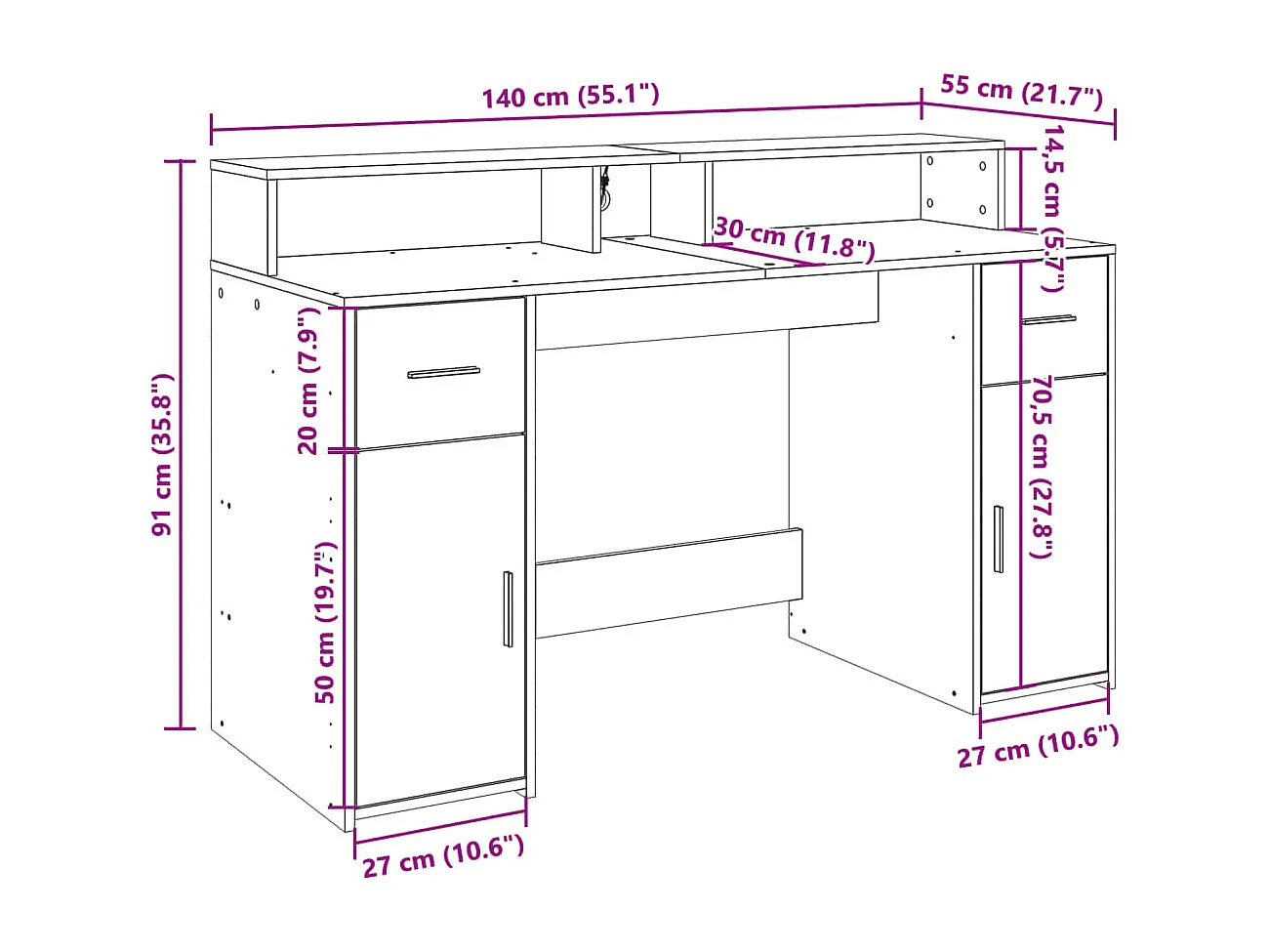 LED-Schreibtisch Weiß 140x55x91 cm Holzwerkstoff
