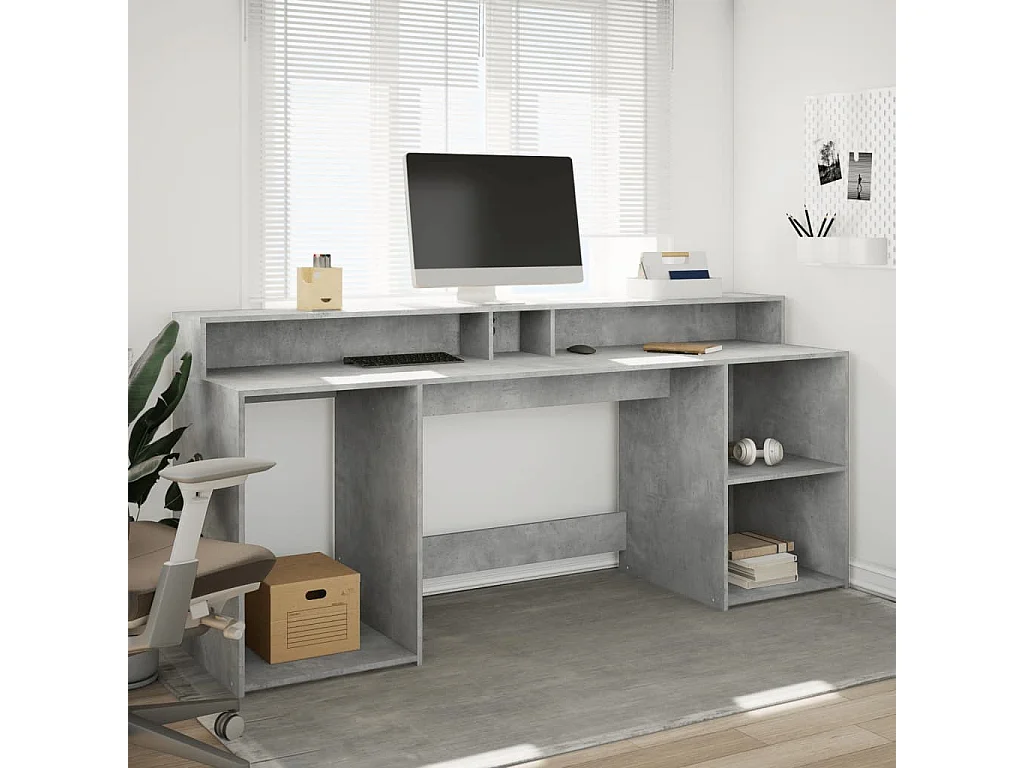LED-Schreibtisch Betongrau 200x55x91 cm Holzwerkstoff