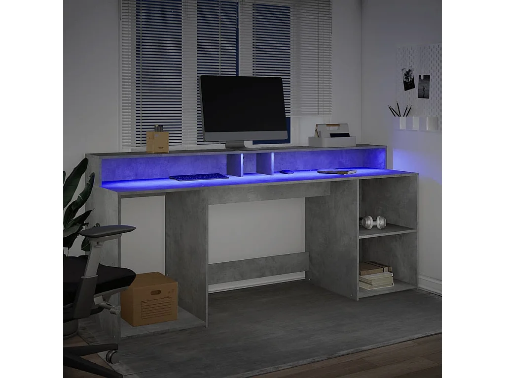 LED-Schreibtisch Betongrau 200x55x91 cm Holzwerkstoff