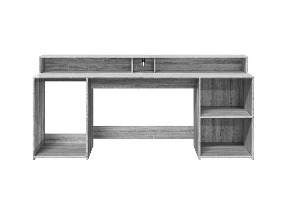 Scrivania con Luci LED Grigio Sonoma 200x55x91cm in Truciolato