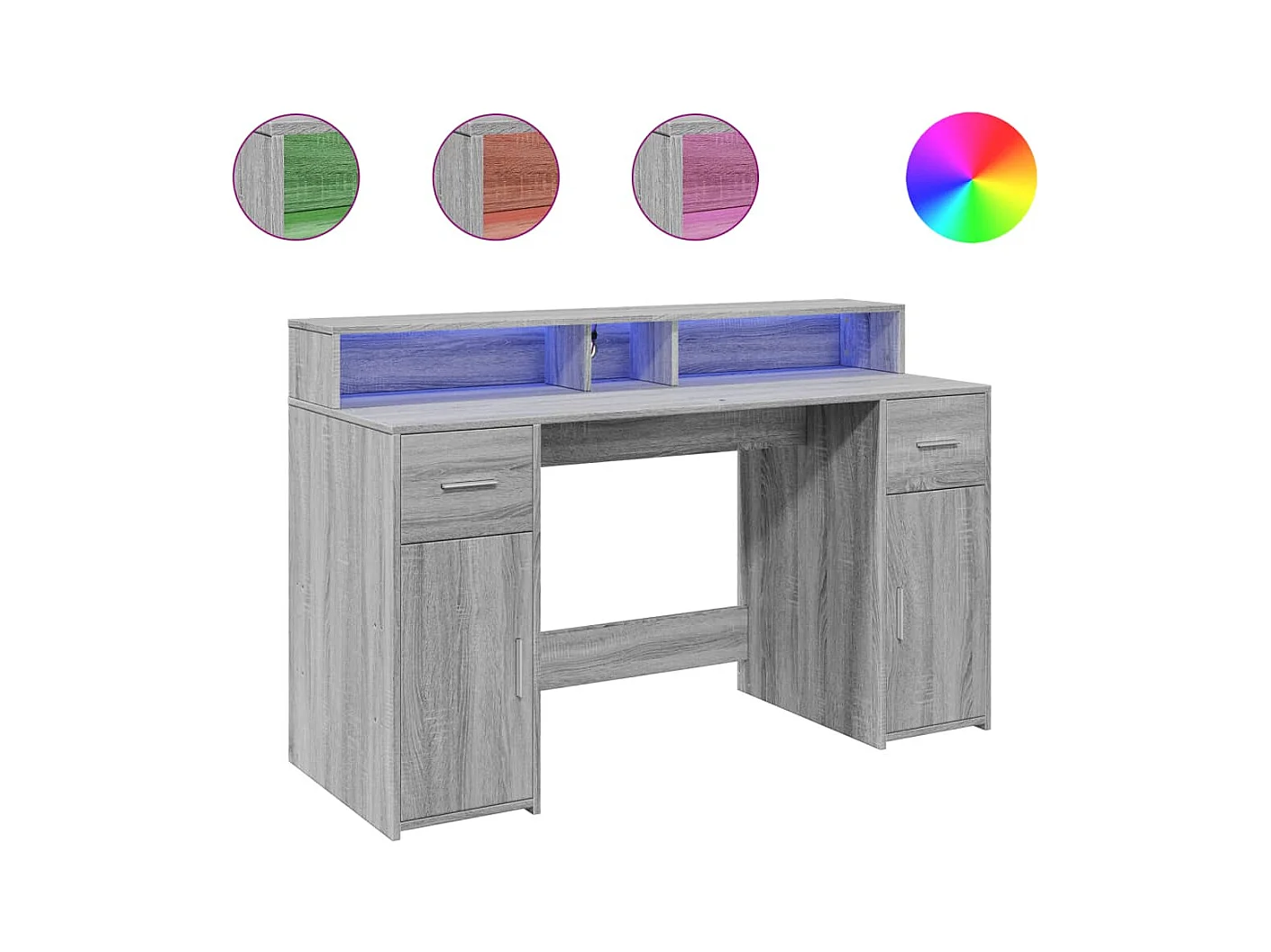 Scrivania con Luci LED Grigio Sonoma 140x55x91cm in Multistrato