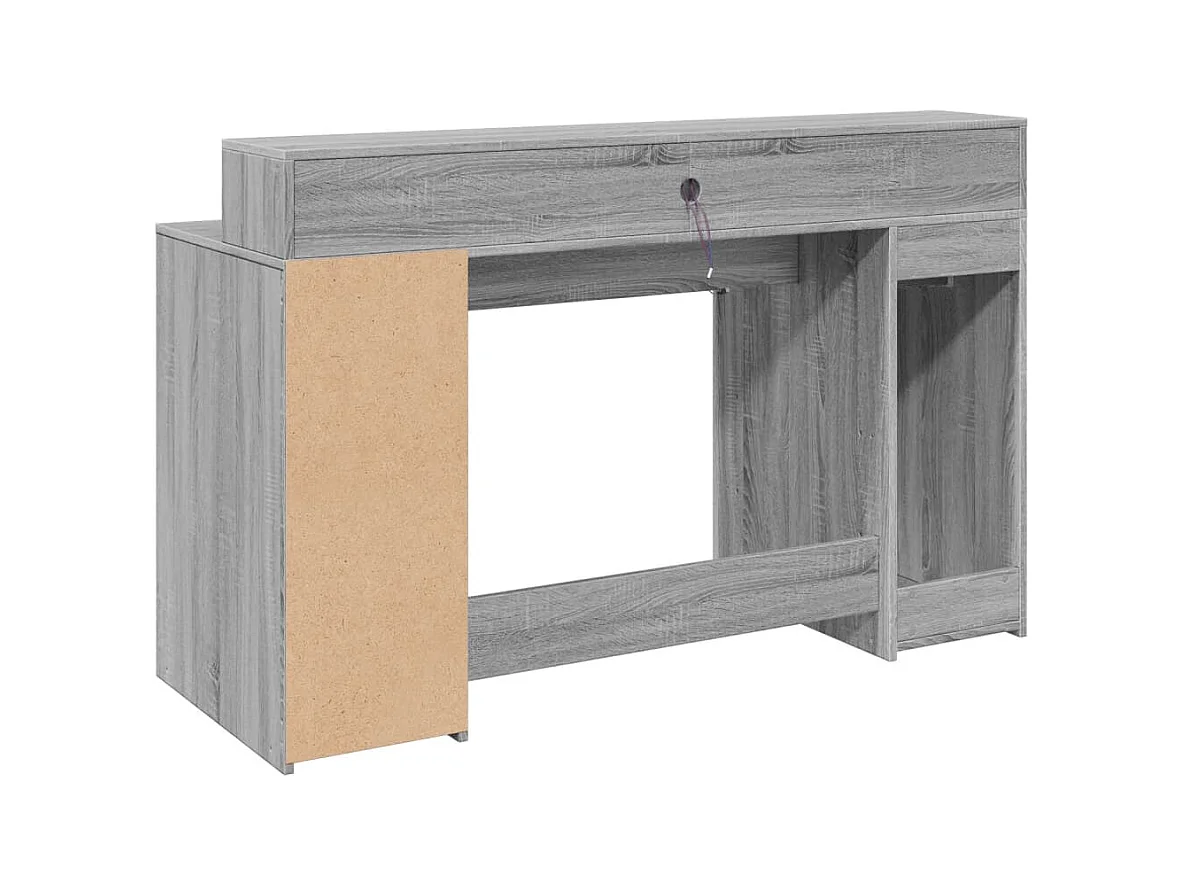 Scrivania con Luci LED Grigio Sonoma 140x55x91cm in Multistrato