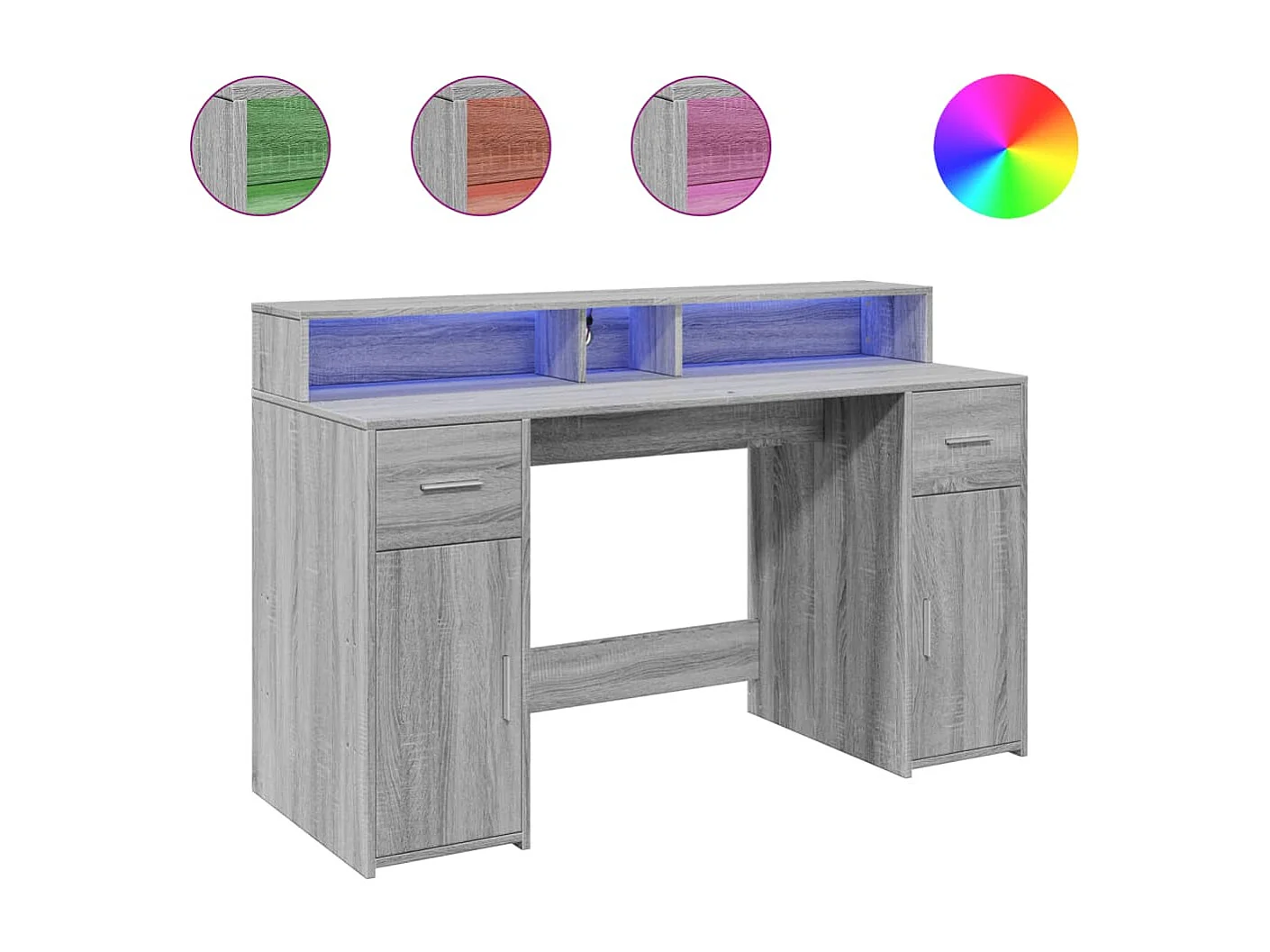 LED-Schreibtisch Grau Sonoma 140x55x91 cm Holzwerkstoff