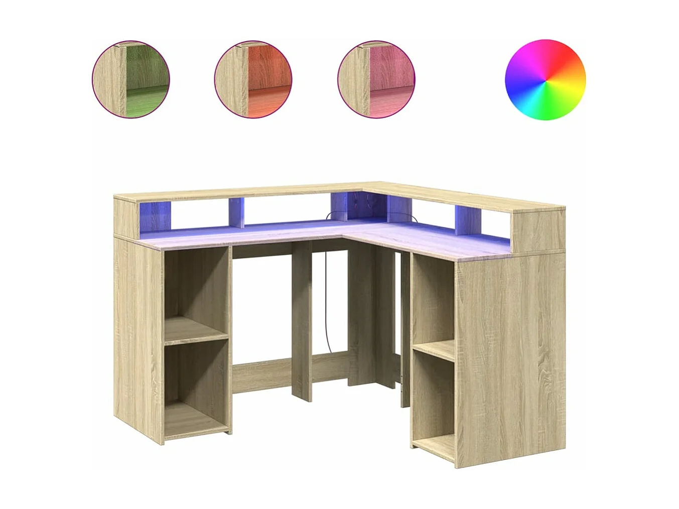 LED-Schreibtisch Sonoma-Eiche 130x130x91 cm Holzwerkstoff