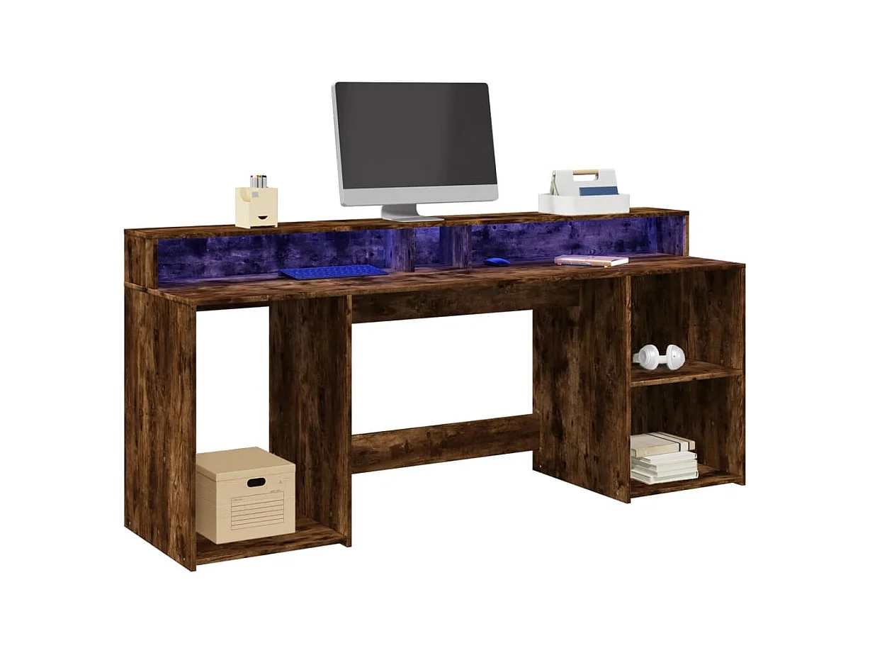 LED-Schreibtisch Räuchereiche 200x55x91 cm Holzwerkstoff