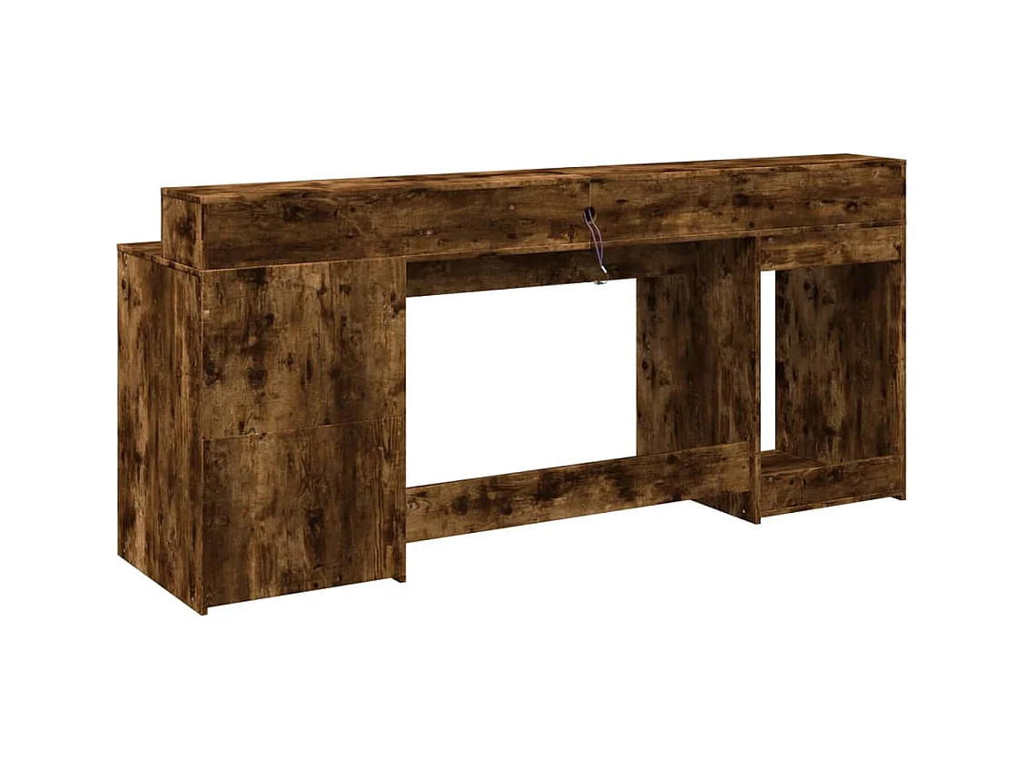 Bureau et lumières LED chêne fumé 200x55x91cm bois d'ingénierie