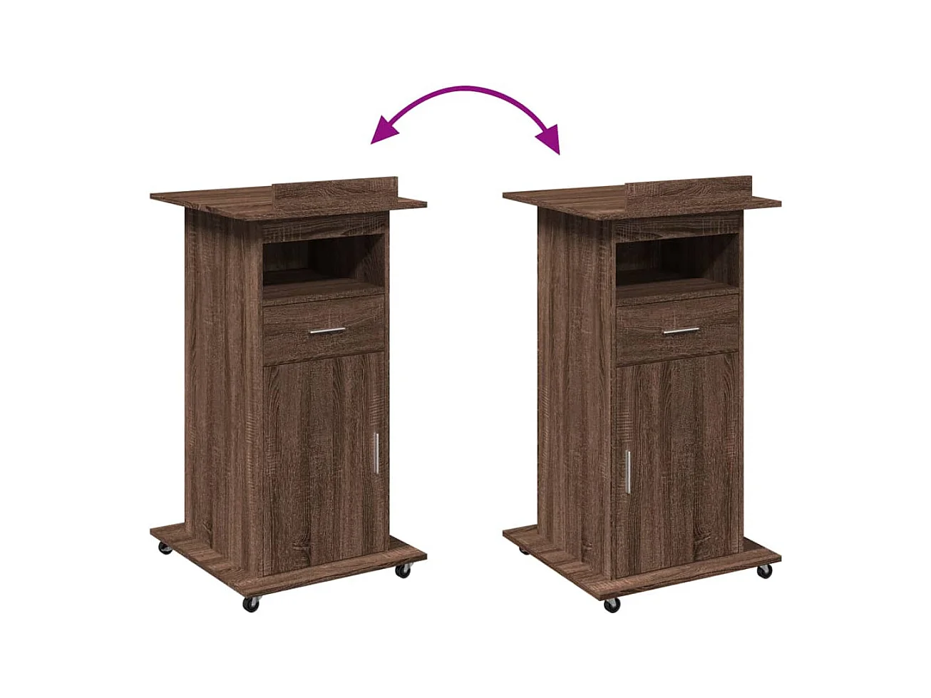 Pupitre et roues et tiroir chêne marron bois d'ingénierie