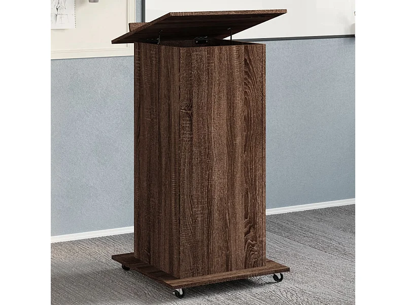Rednerpult mit Rollen & Schublade Braun Eiche-Optik 55x55x107cm