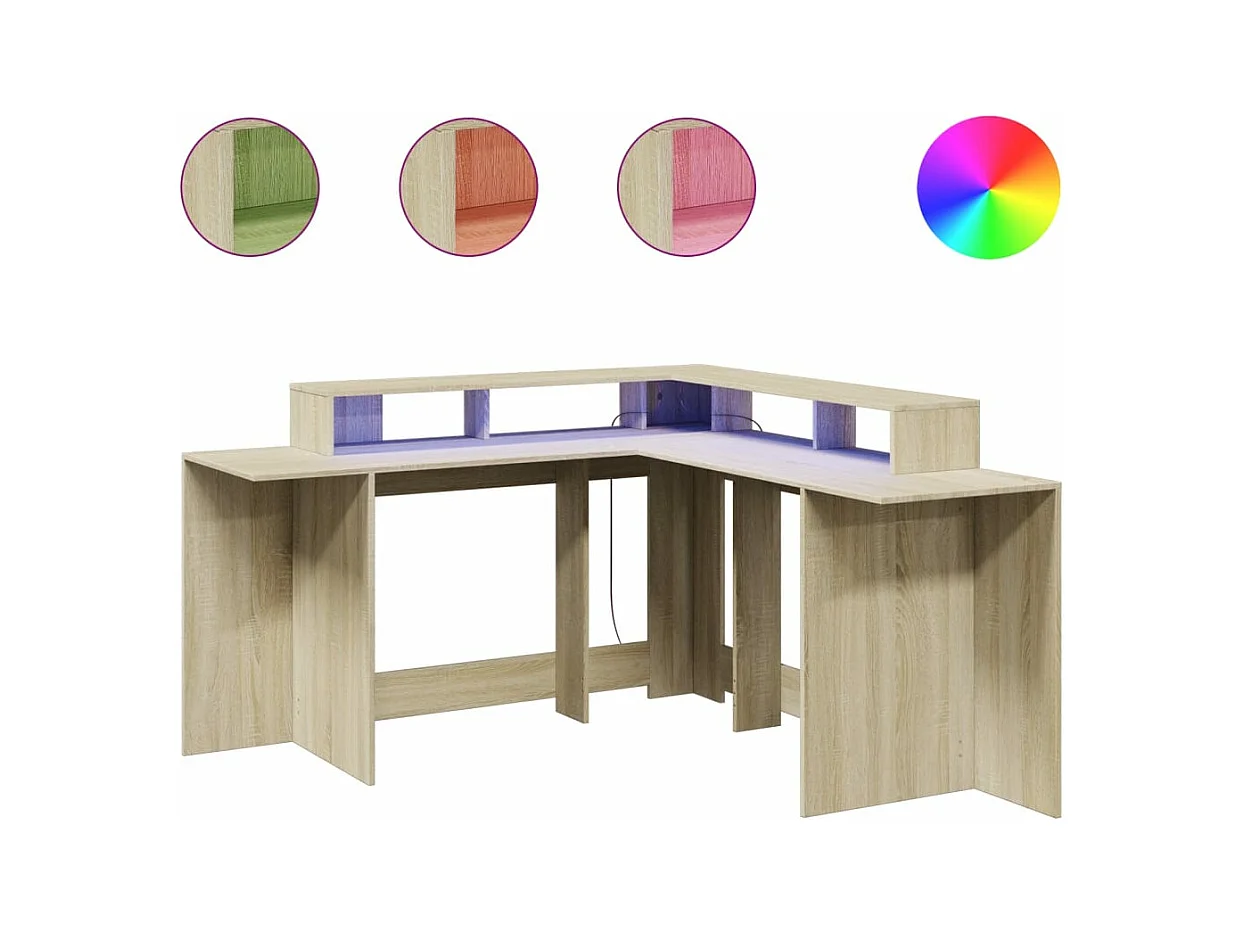 Bureau avec lumières LED chêne sonoma bois d'ingénierie