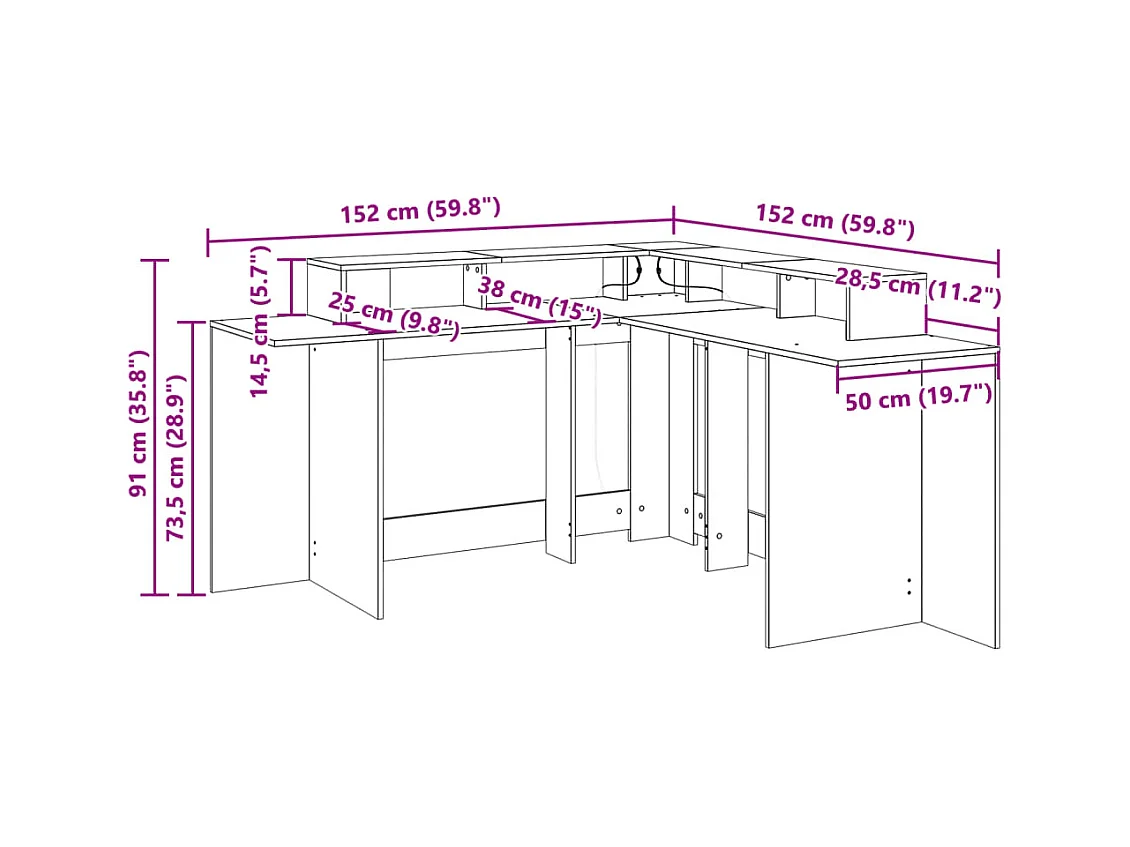 Bureau avec lumières LED chêne sonoma bois d'ingénierie