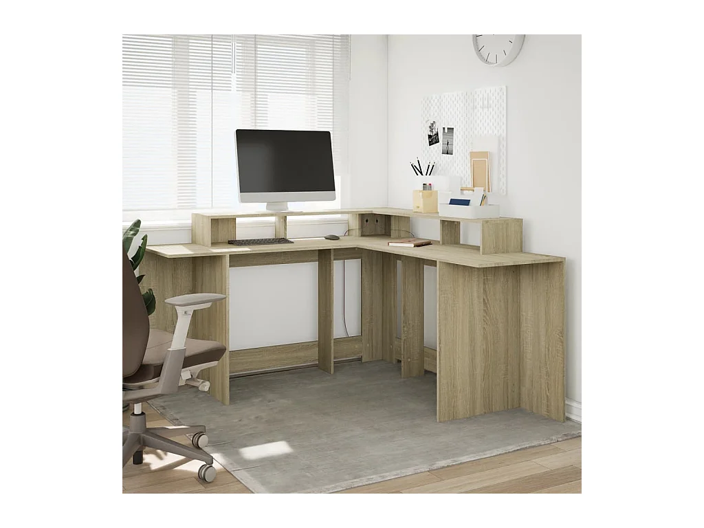 Bureau avec lumières LED chêne sonoma bois d'ingénierie