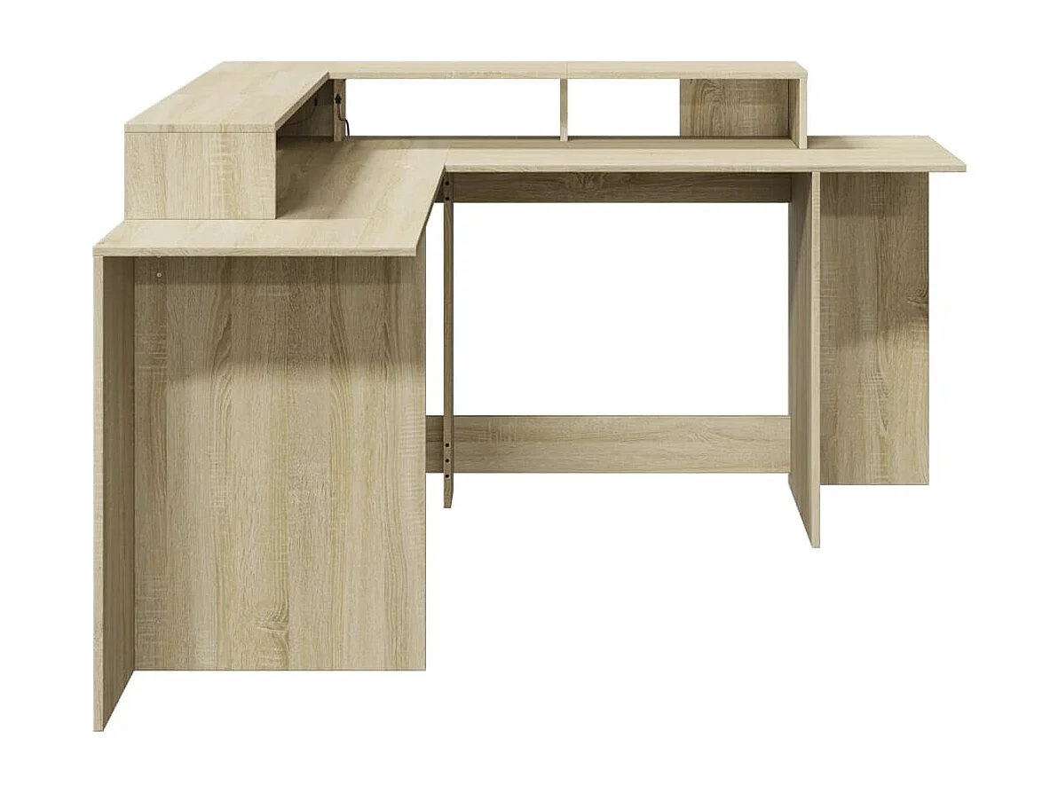 Bureau avec lumières LED chêne sonoma bois d'ingénierie