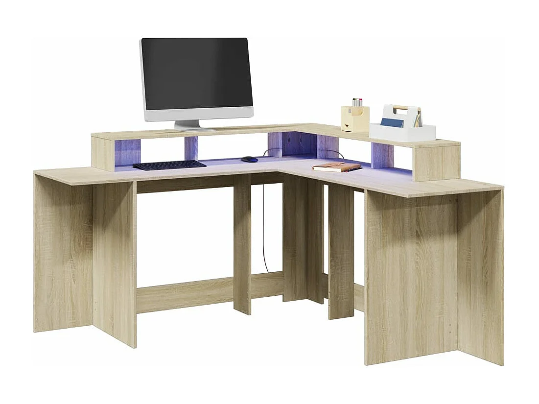 LED-Schreibtisch Sonoma-Eiche 152x152x91 cm Holzwerkstoff