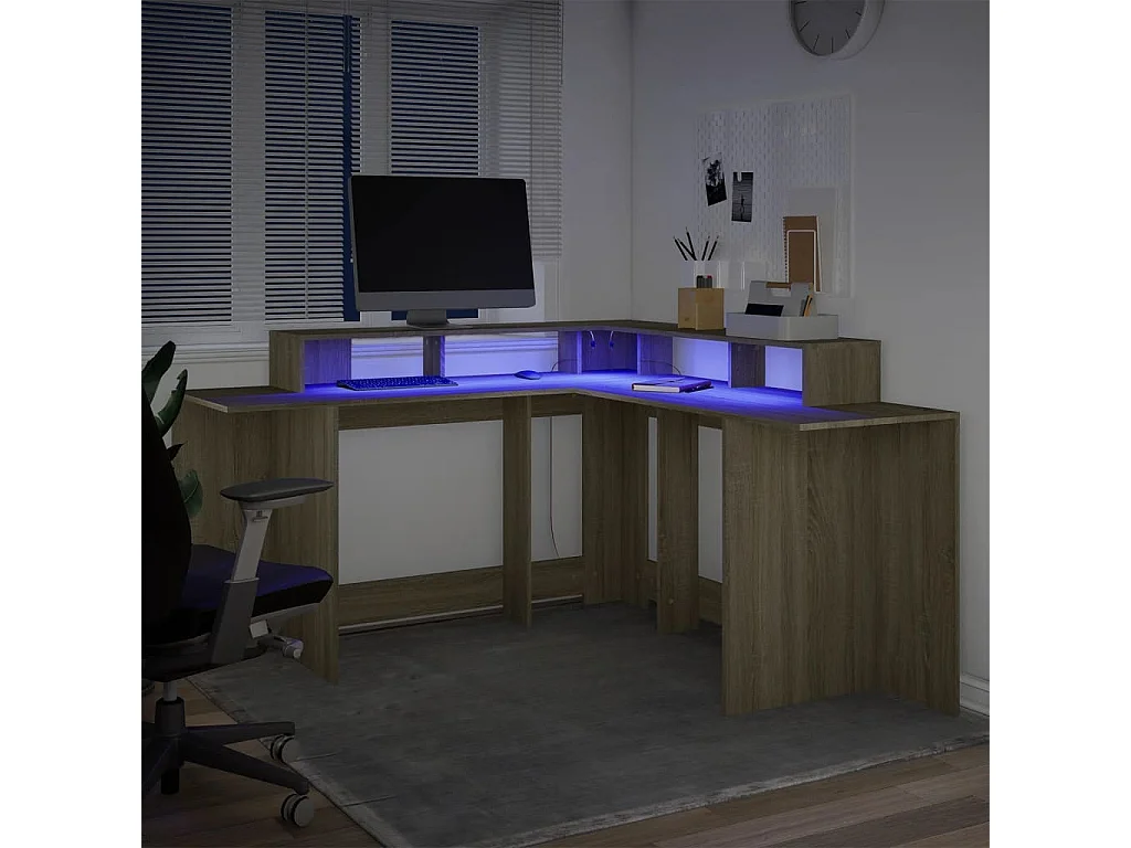 LED-Schreibtisch Sonoma-Eiche 152x152x91 cm Holzwerkstoff