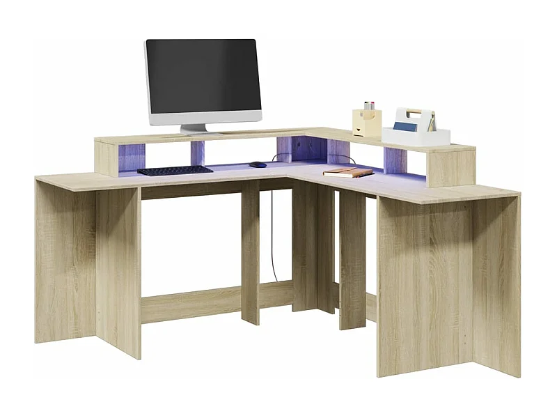 LED-Schreibtisch Sonoma-Eiche 152x152x91 cm Holzwerkstoff