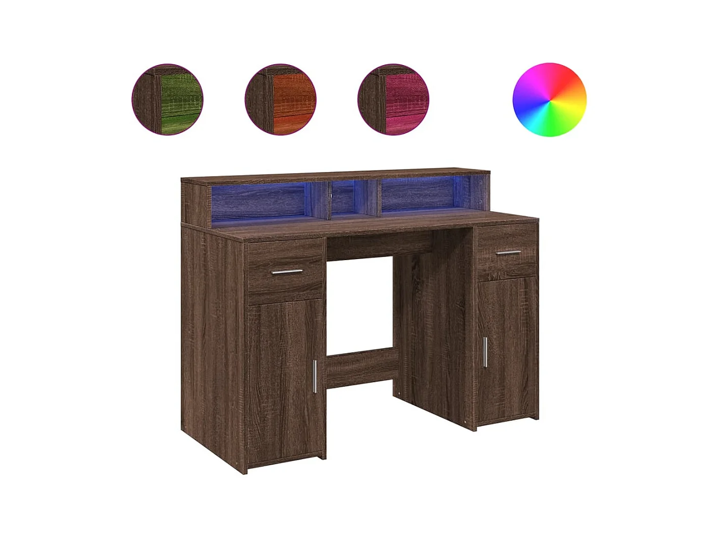 Bureau et lumières LED chêne marron bois d'ingénierie