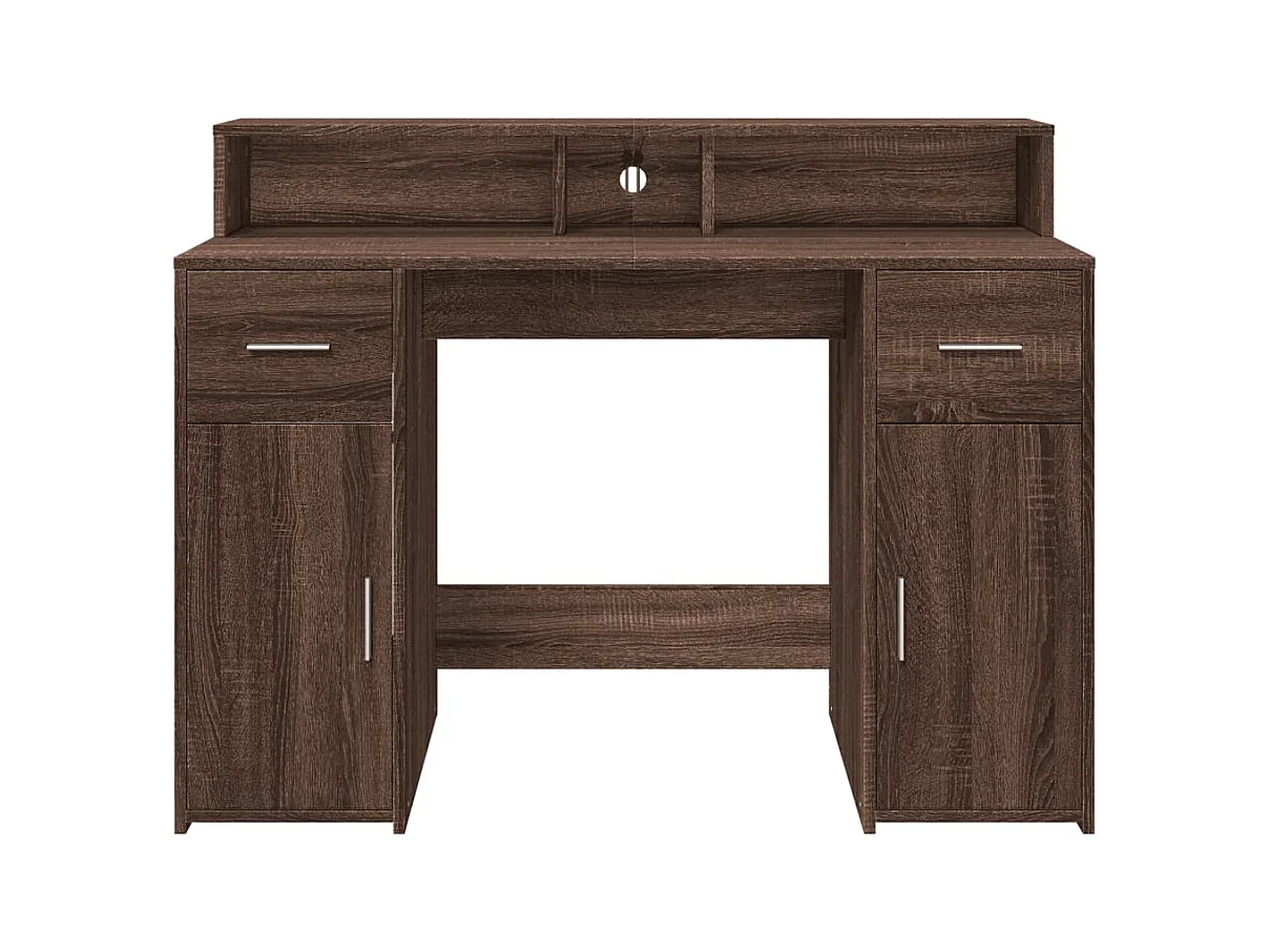 Bureau et lumières LED chêne marron bois d'ingénierie