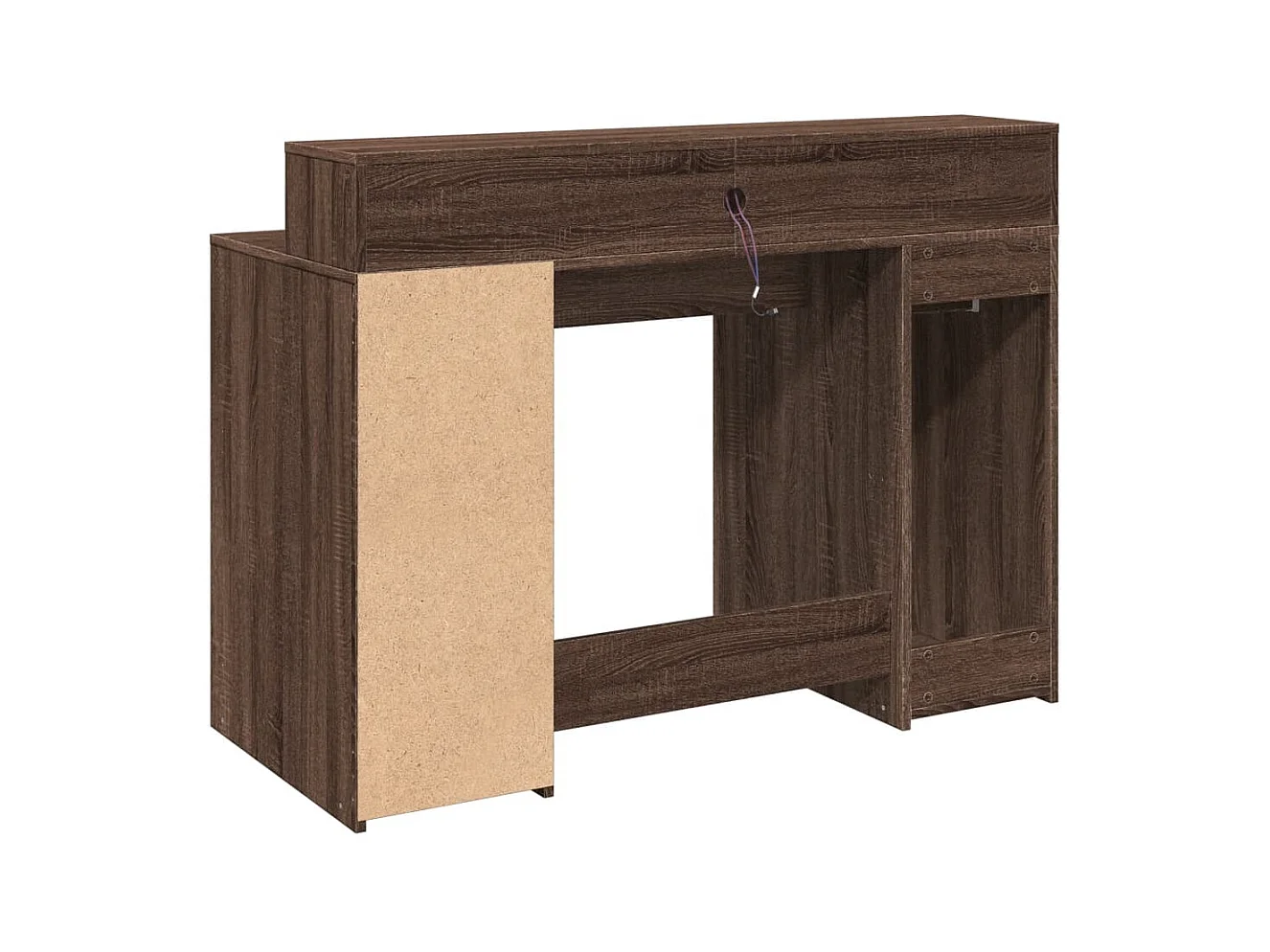 Bureau et lumières LED chêne marron bois d'ingénierie