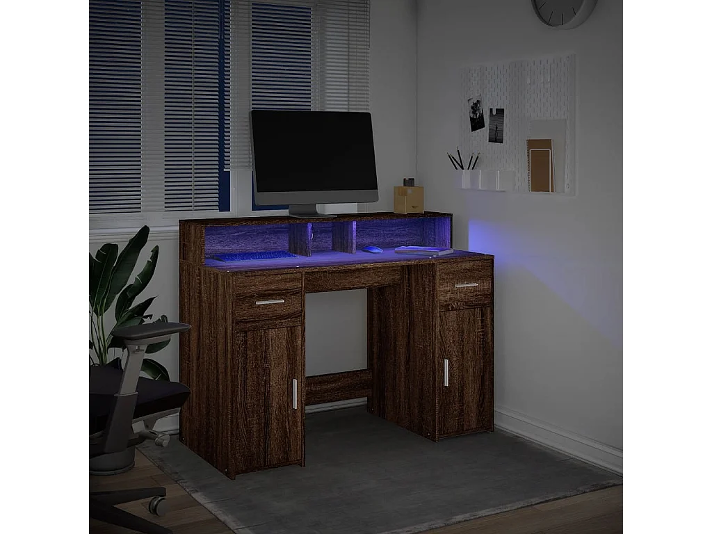 LED-Schreibtisch Braun Eichen-Optik 120x55x91 Holzwerkstoff