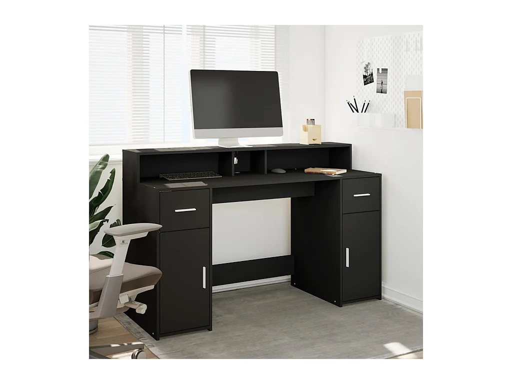 Bureau met LED-verlichting 140x55x91 cm bewerkt hout zwart