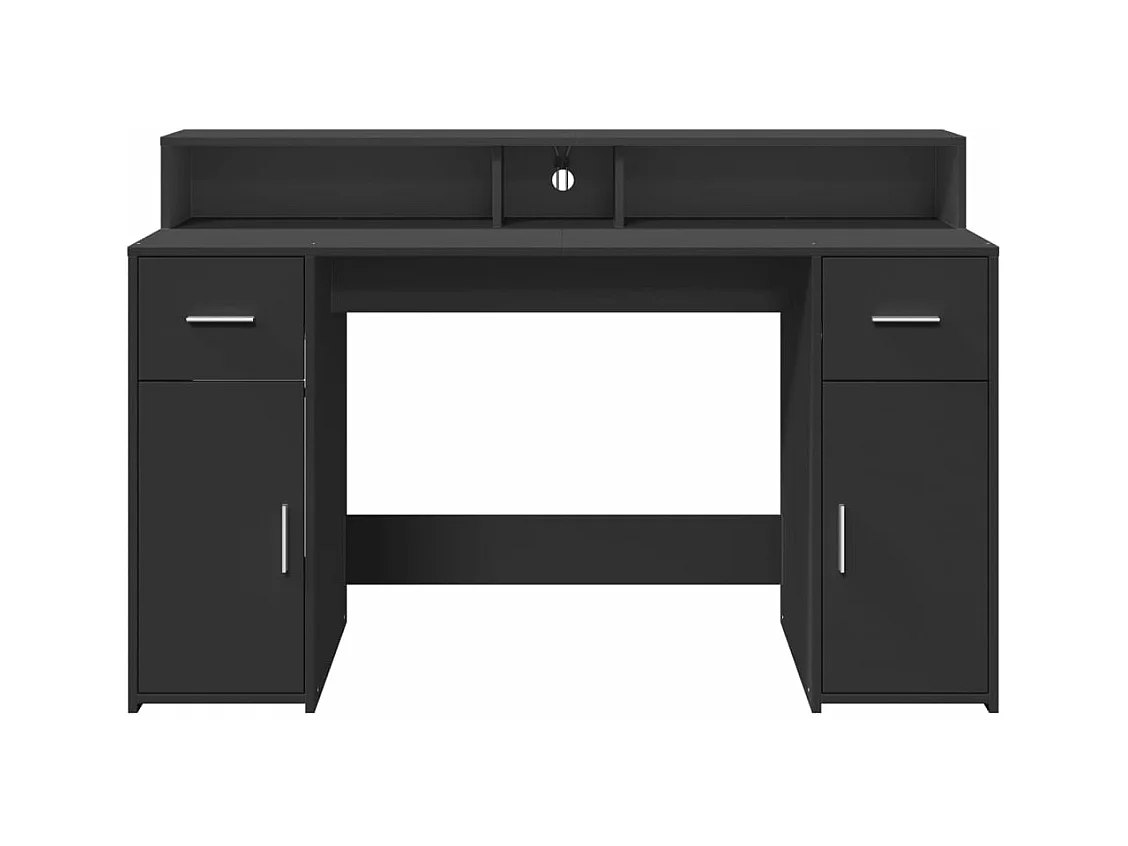 Bureau met LED-verlichting 140x55x91 cm bewerkt hout zwart