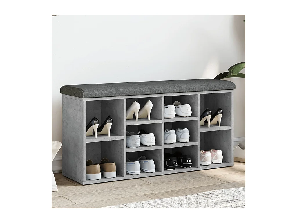 Banc à chaussures gris béton 102x32x50 cm bois d'ingénierie