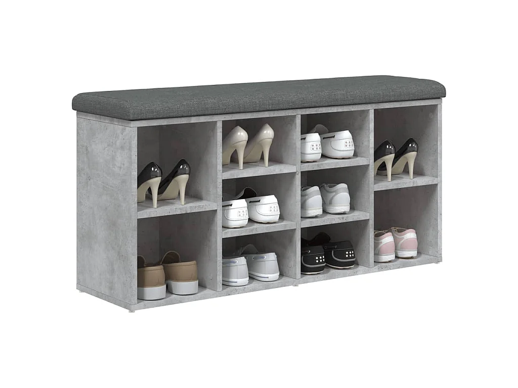 Banc à chaussures gris béton 102x32x50 cm bois d'ingénierie