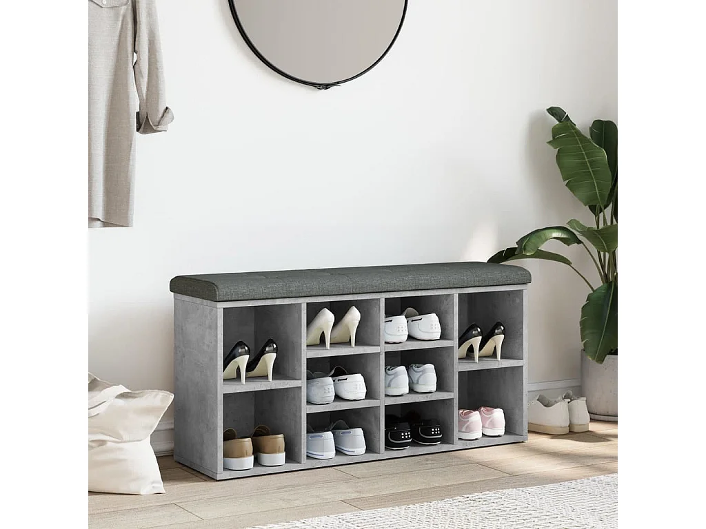 Banc à chaussures gris béton 102x32x50 cm bois d'ingénierie