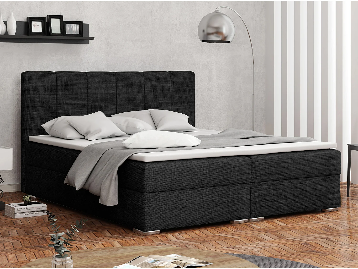 LIT BOXSPRING avec surmatelas Norrby 200x200 cm, noir (Lux 23)