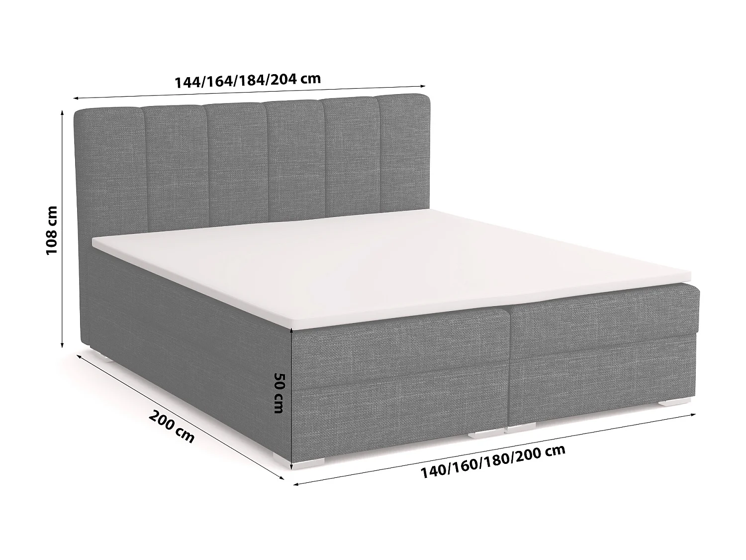 LIT BOXSPRING avec surmatelas Norrby 200x200 cm, noir (Lux 23)